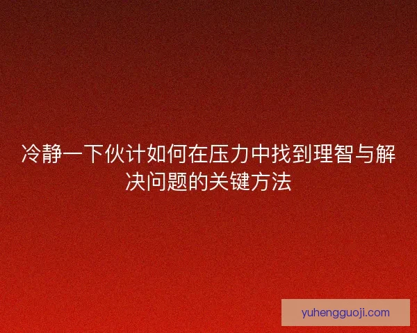 冷静一下伙计如何在压力中找到理智与解决问题的关键方法 冷静一下伙计如何在压力中找到理智与解决问题的关键方法